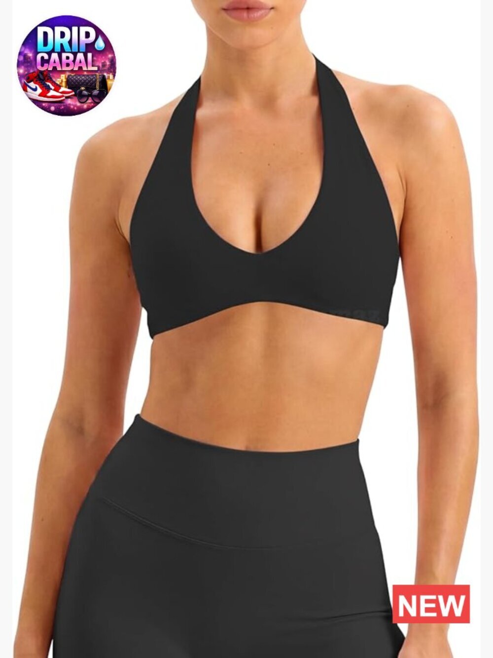 Halter Deep V Neck Open Back Wireless Sports Bra
